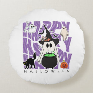 Witching Up Fun   Happy Halloween Magic & Mischief Round Pillow