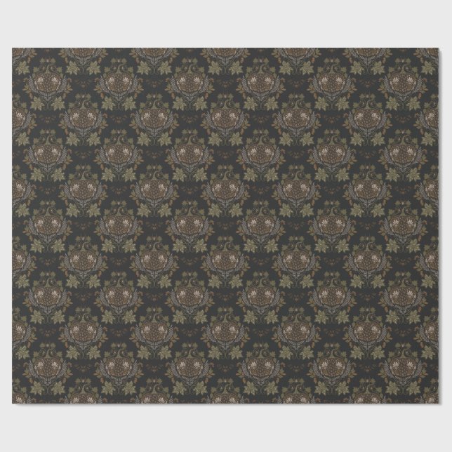 Witching Vine Folkloric Halloween Pumpkin Pattern  Wrapping Paper (Flat)