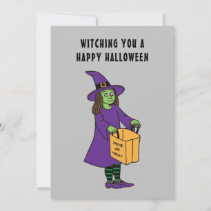 Witching You A Happy Halloween Witch Pun Saying Card