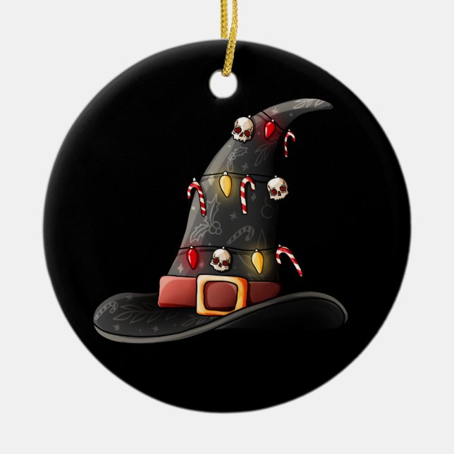 Witching You A Merry Christmas Ceramic Ornament (Front)
