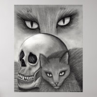 Witch's Black Cat Skull Gothic Fantasy Cat Art Pri