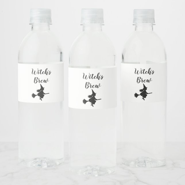 Witch's Brew Halloween Witch Broom Water Bottle Label (Bottles)