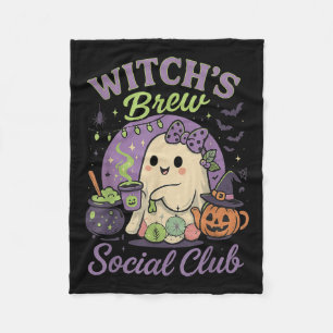 Witch's Brew Social Club Cute Ghost Cauldron Coffe Fleece Blanket