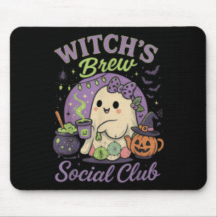 Witch's Brew Social Club Cute Ghost Cauldron Coffe Mouse Pad