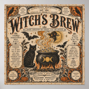 Witch's Brew Vintage Halloween Apothecary Poster