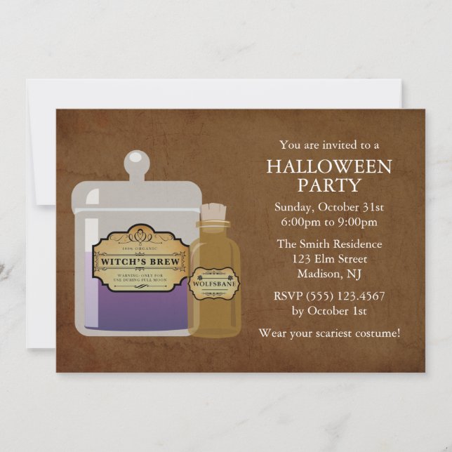 Witch's Brew & Wolfsbane Halloween Party Invitation (Front)