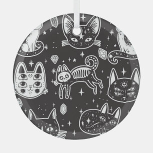 Witch's Cat: Vintage Isolated Illustration Glass Ornament