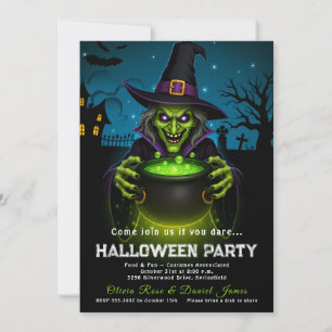 Witch's cauldron in a haunted graveyard Halloween Invitation