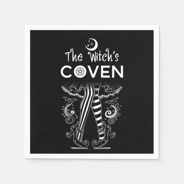 Witch's Coven Witch Legs Black White Halloween  Napkin (Front)