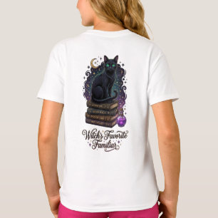 Witch's Favourite Familiar Black Cat on Magic Book T-Shirt