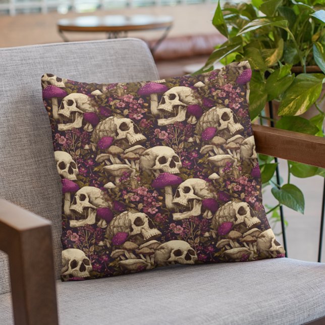 Witch's Garden Skull Purple Pumpkin  Throw Pillow (Creator Uploaded)