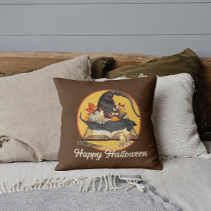 Witch's Hat & Spellbook Halloween  Throw Pillow