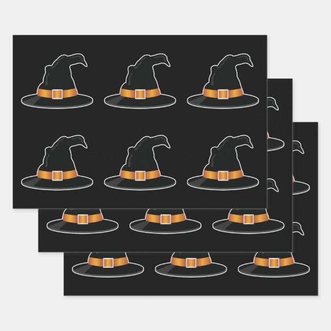 Witch's Hats Orange Witch Hat Halloween Pattern Wrapping Paper Sheet (Set)