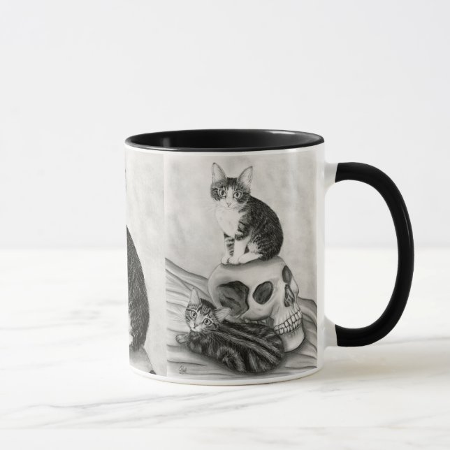 Witch's Kittens Cat Skull Gothic Fantasy Art Mug (Right)