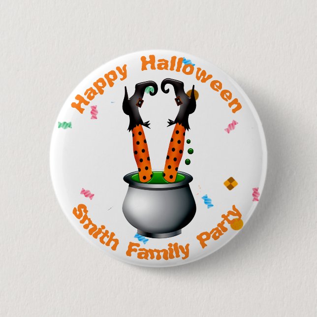 Witch's Legs & Brew in Orange & Black 2 Inch Round Button (Front)