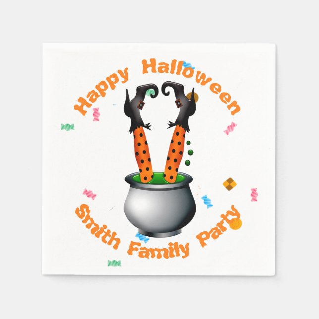 Witch's Legs & Brew in Orange & Black Napkin (Front)