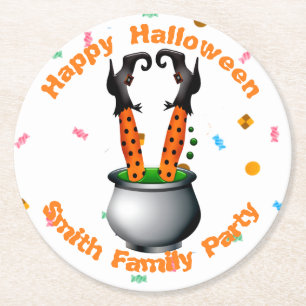 Witch's Legs & Brew in Orange & Black Round Paper Coaster