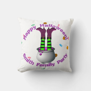 Witch's Legs & Brew in Purple & Green Throw Pillow