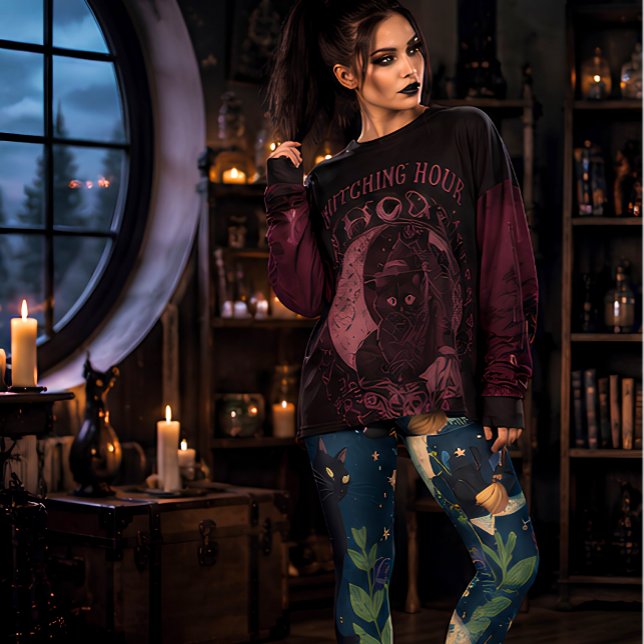Witch's Moon Garden Black Cat Celestial Halloween Leggings (Creator Uploaded)