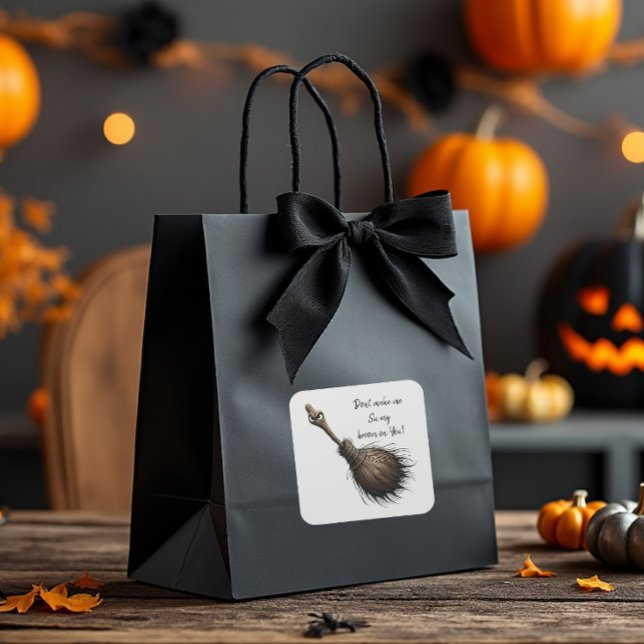 Witch's Pet Broom Square Sticker (Make gift giving fun.)