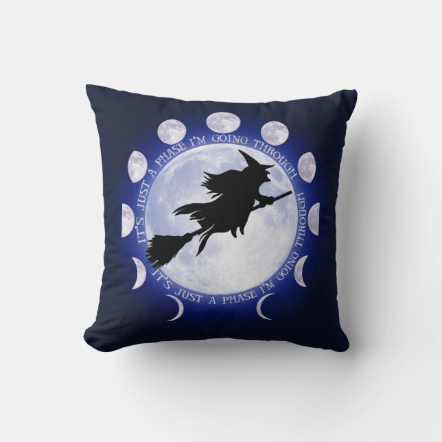 Witch's Seat Moon Phase Throw Pillow (Front)