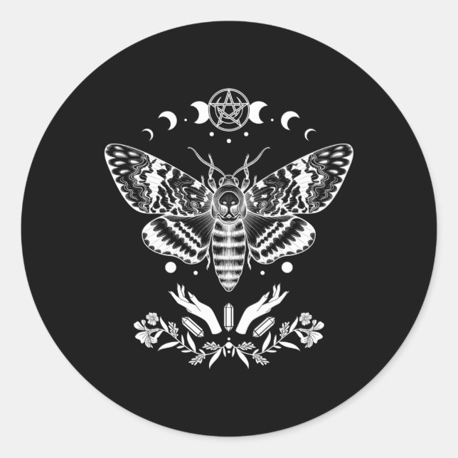 Witchy Aesthetic Mystic Death Hawk Moth Wiccan Moo Classic Round Sticker (Front)