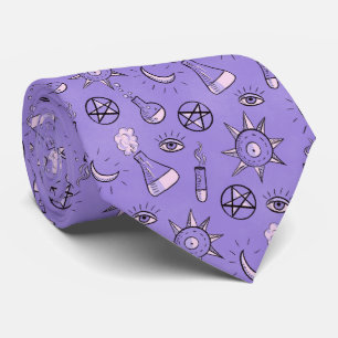 Witchy Alchemy Symbols Purple Halloween Tie