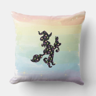 Witchy And Cat, Halloween Mood Throw Pillow