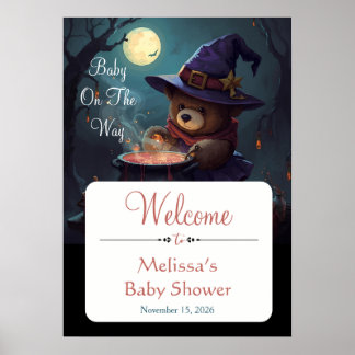 Witchy Bear Halloween Baby Shower Welcome Sign