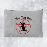 Witchy Black Cat Gold Star Red Pentagram Grey