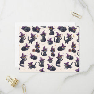 Witchy Black Cats Purple Halloween Party Invitation Postcard