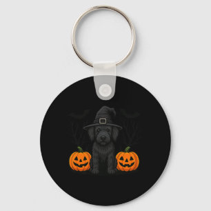 Witchy Black Labradoodle Dog Halloween Spooky Bats Keychain