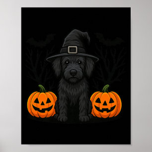Witchy Black Labradoodle Dog Halloween Spooky Bats Poster