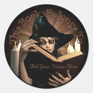 Witchy Bookplate Classic Round Sticker