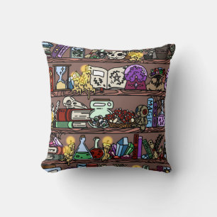 Witchy Bookshelf with Cozy Clutter Throw Pillow