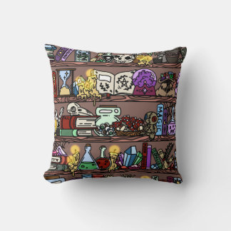 Witchy Bookshelf with Cozy Clutter Throw Pillow