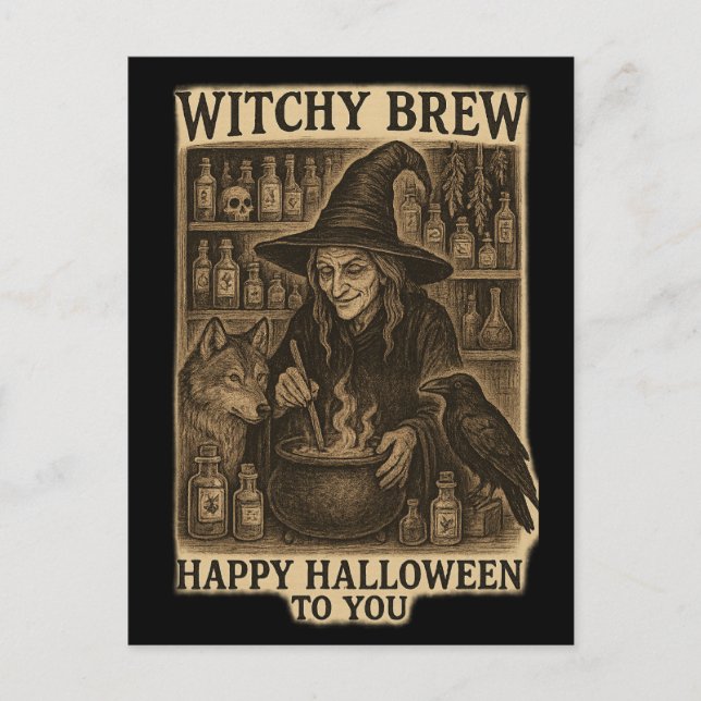 Witchy Brew Halloween Postcard (Front)