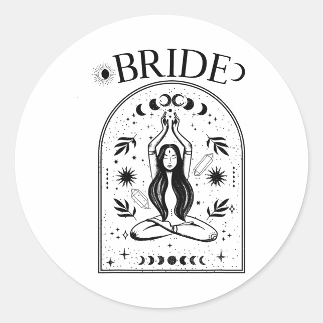Witchy Bride Coven Tarot Celestial Gothic Bachelor Classic Round Sticker (Front)