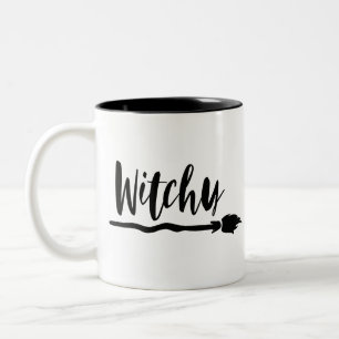 Witchy Broom   Black Brush Script Typography Two-Tone Coffee Mug