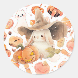 Witchy Bunny & Jack O' Lantern Hoppy Halloween Classic Round Sticker