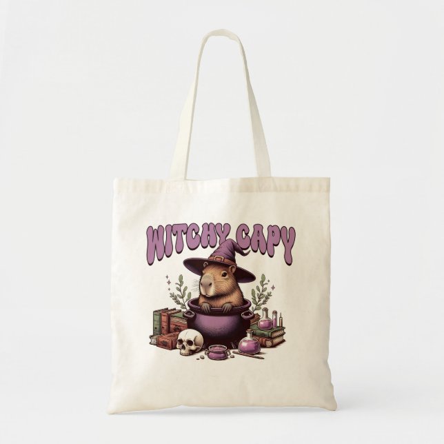 Witchy Capy Halloween Tote Bag (Front)