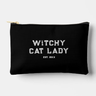 Witchy Cat Lady Custom Est. Date Distressed Black Accessory Pouch