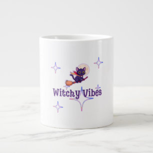 Witchy Cat Vibes – Cute Halloween Design Large Coffee Mug