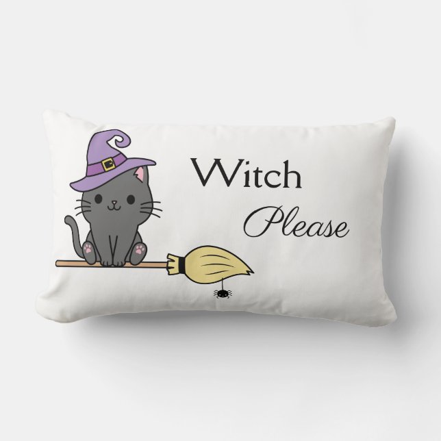 Witchy Cat Witch Please Lumbar Pillow (Front)