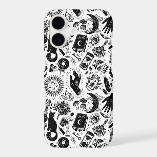 Witchy Celestial Pattern Black and White Mystica