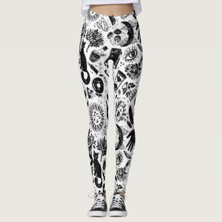 Witchy Celestial Pattern | Black and White Mystica Leggings