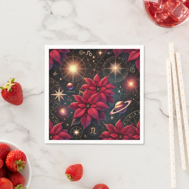 Witchy Celestial Sky Poinsettia Découpage Napkins (Insitu)