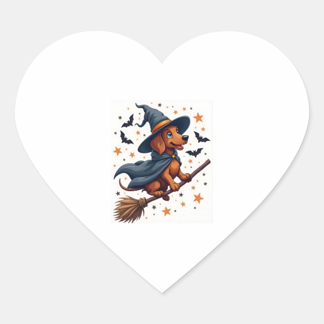 Witchy Dachshund Delight Heart Sticker (Front)