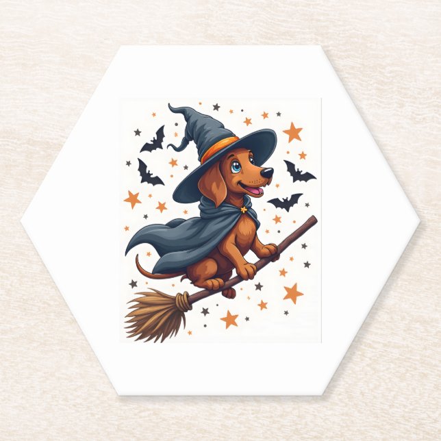 Witchy Dachshund Delight Paper Coaster (Front)