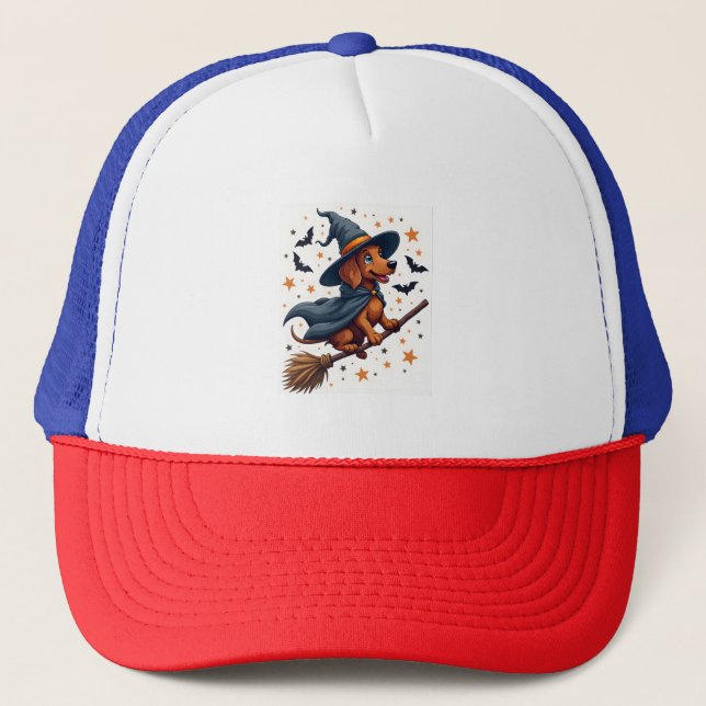 Witchy Dachshund Delight Trucker Hat (Front)